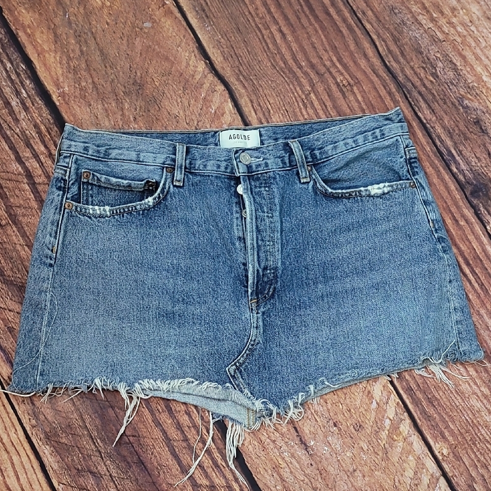 Agolde Vintage Blue Frayed Denim Skirt